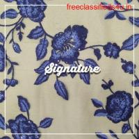 Buy Beige Net Fabric With Indigo Purple Floral Thread Work at MK SIGNATURE Groom and Bride