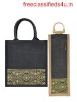 Buy  Fancy Jute Combo Of 11X10 ( Black ) Zipper Lunch And Bottle Bag In Online